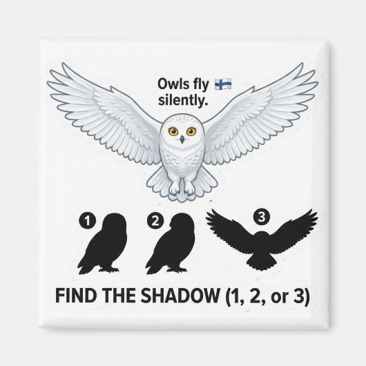 Find the Shadow – Snowy Owl Learning Magnet Magneet (Voorkant)