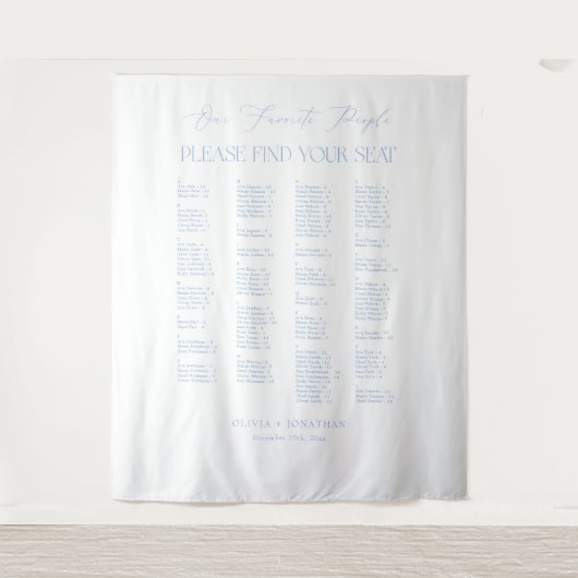  Find Your Seat Fabric Blue Wedding Seating Chart  Wandkleed (Voorkant)