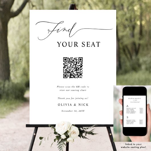 Find Your Seat QR Code Wedding Seating Plan Sign Poster