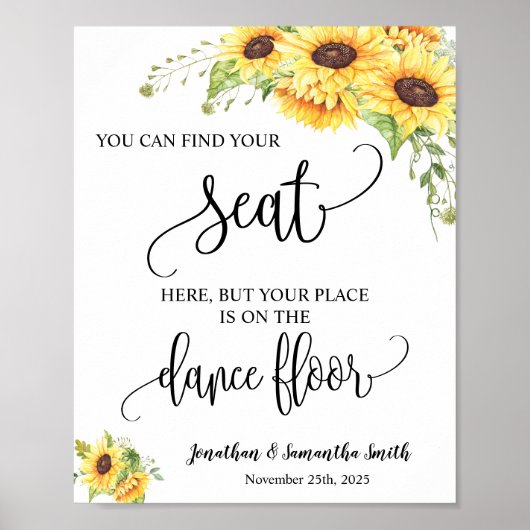 Find your seat sign wedding reception sunflowers poster (Voorkant)