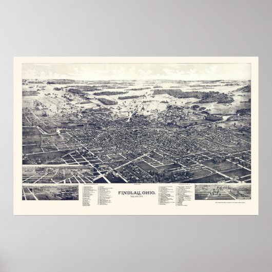 Findlay, OH Panoramic Map - 1889 Poster (Voorkant)