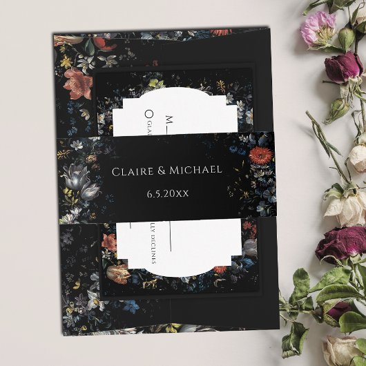 Fine Art Black Floral Uitnodigingen Wikkel