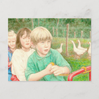 Fine Art Briefkaart - Afspeeltijd, kleurenpotlood