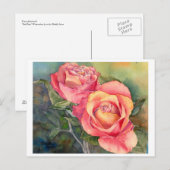 Fine Art Briefkaart - "Red Roses", waterverf (Voorkant / Achterkant)