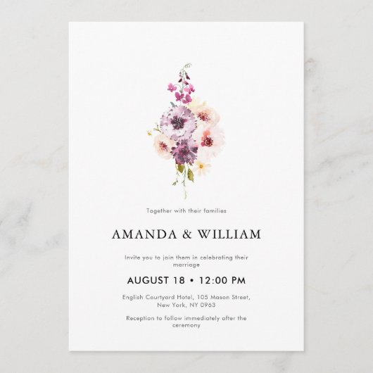 Fine Art Floral Wedding Invitation Template Kaart (Voorkant)