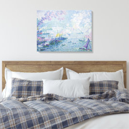 Fine Art Painting Sea Port Ships Bridge Light Blue Canvas Afdruk