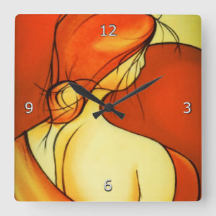Fine Art Pensive Lady in Oranje Vierkante Klok