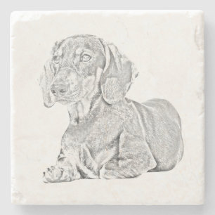 Fine Art Potlood Dachshund Marmeren Onderzetter