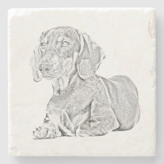 Fine Art Potlood Dachshund Marmeren Onderzetter (Voorkant)