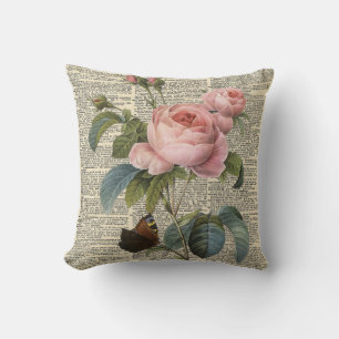 Fine art roze roos en woordenboek kussen
