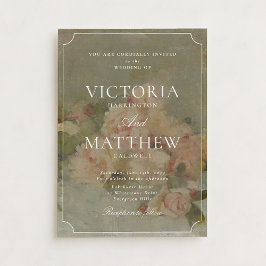 Fine Art Vintage Pink Roses Wedding Invitation Kaart