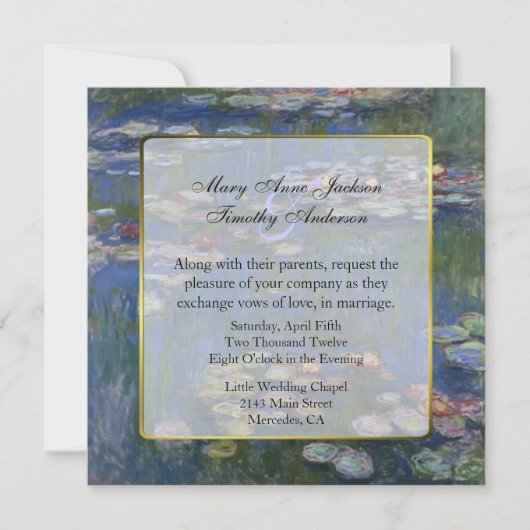 Fine Art Water Lilies Wedding Invitation Kaart (Voorkant)