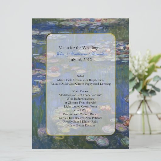 Fine Art Water Lys Mariage Table Menu (Debout devant)