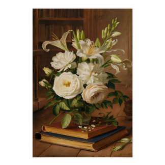 Fine Art  White Roses olieverfschilderij Poster Perfect Poster