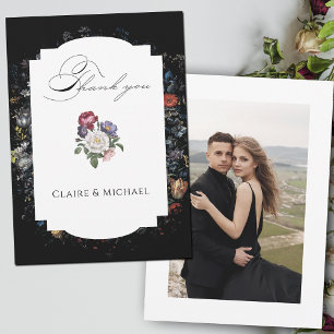 Fine Art Zwarte Bloemen Kalligrafie Foto Bedankkaart