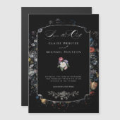 Fine Art Zwarte Bloemen Kalligrafie Magnetische Uitnodiging (Voorkant / Achterkant)