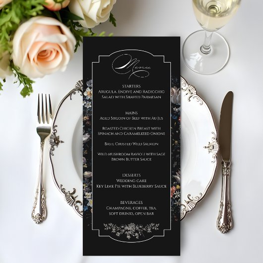 Fine Art Zwarte Bloemen Kalligrafie Menu