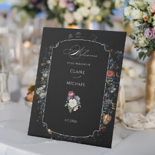 Fine Art Zwarte Bloemen Kalligrafie Reclamebord Met Voetstuk
