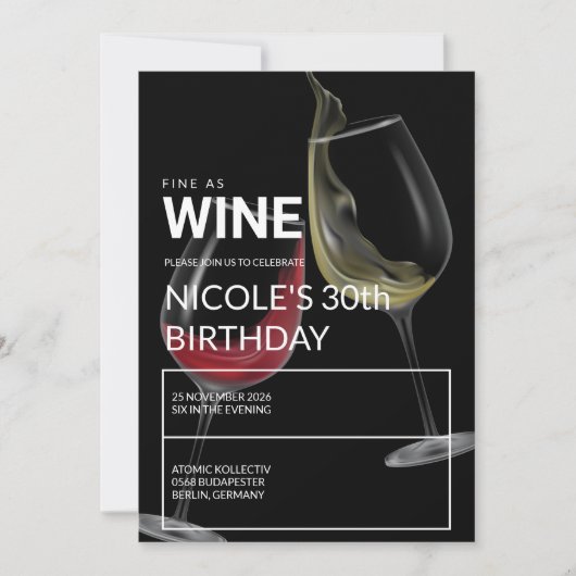 Fine As Wine Elegant Birthday Party Invitation (Devant)