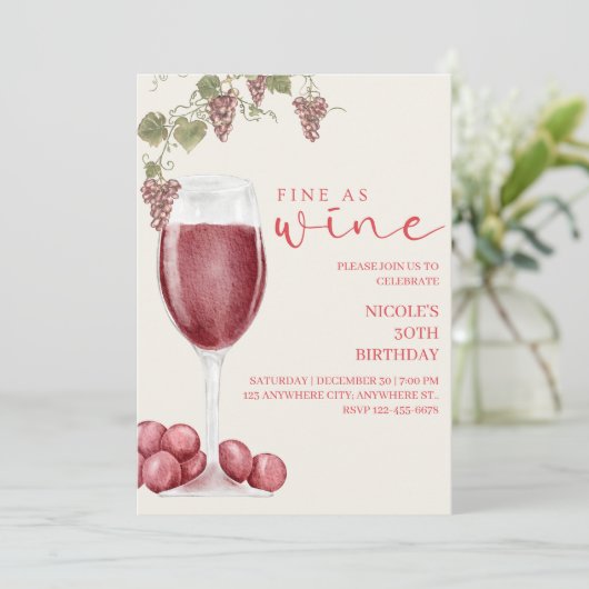 Fine as Wine Elegant Wine Tasting Birthday Invite Kaart (Staand voorkant)