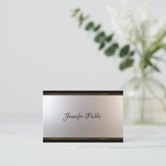 Fine Calligraphy Script Attraction Black and Gold Visitekaartje (Staand voorkant)