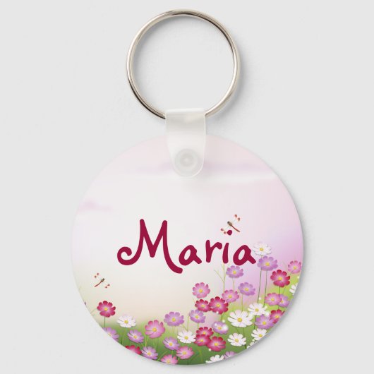Fine Cool Cute Girly Retro Floral Mode Sleutelhanger (Voorkant)