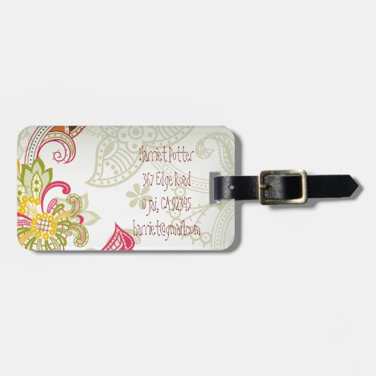 Fine Cute Cool Girly Retro Floral Mode Bagagelabel (Voorkant horizontaal)