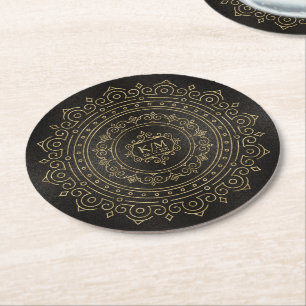Fine Filigree Gold Wedding Mandala ID871 Ronde Kartonnen Onderzetter