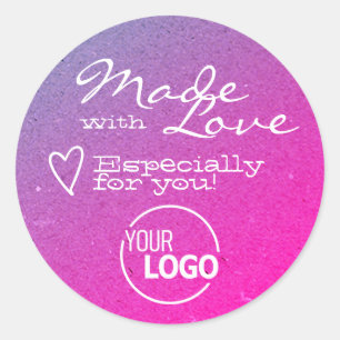 Fine Glittery Pink Ombre Gemaakt met Love Heart Lo Ronde Sticker