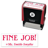 "FINE JOB!" + Leraar Naam Rubber Stempel (In situ)