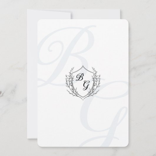 Fine-line classic Crest monogram bruiloft Kaart (Achterkant)