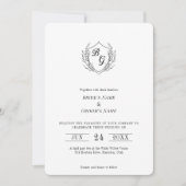 Fine-line classic Crest monogram bruiloft Kaart (Voorkant)