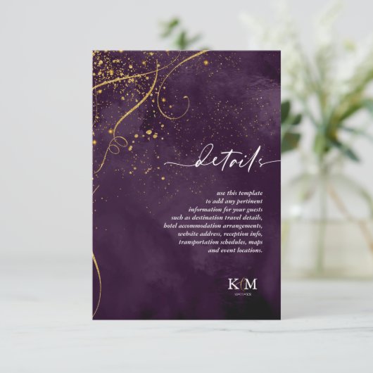 Fine Lines Gold Abstract Details Plum ID867 Informatiekaartje (Staand voorkant)