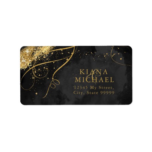 Fine Lines Gold Abstract Wedding Black ID867 Etiket (Voorkant)