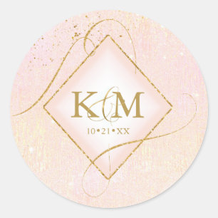 Fine Lines Gold Abstract Wedding Blush ID867 Ronde Sticker