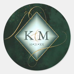Fine Lines Gold Abstract Wedding Emerald ID867 Ronde Sticker