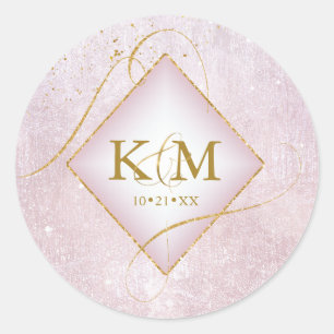Fine Lines Gold Abstract Wedding Mauve ID867 Ronde Sticker