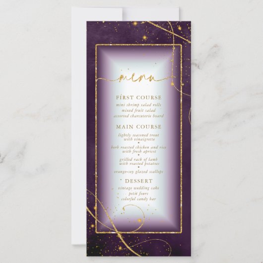 Fine Lines Gold Abstract Wedding Menu 2 Plum ID867 (Voorkant)