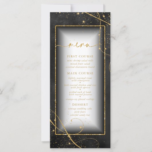 Fine Lines Gold Abstract Wedding Menu V2 Bk ID867 (Voorkant)