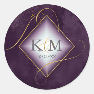 Fine Lines Gold Abstract Wedding Plum ID867 Ronde Sticker