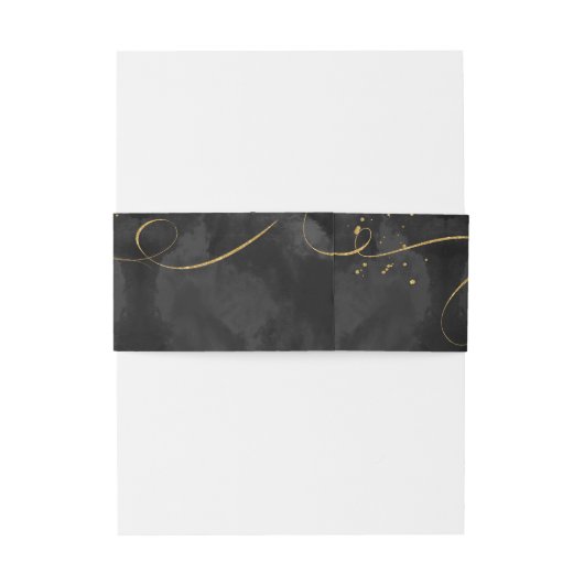 Fine Lines Gold Abstract Wedding V1 Black ID867 Uitnodigingen Wikkel (Achterkant Voorbeeld)
