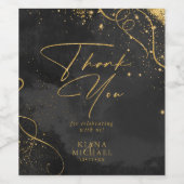 Fine Lines Gold Abstract Wedding V1 Black ID867 Wijn Etiket (Enkel label)
