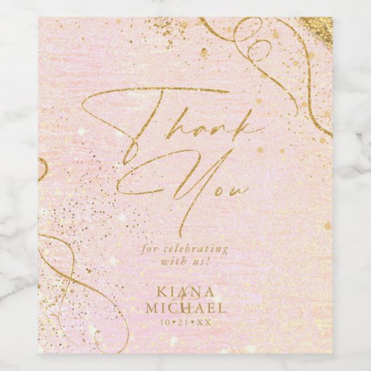 Fine Lines Gold Abstract Wedding V1 Blush ID867 Wijn Etiket (Enkel label)