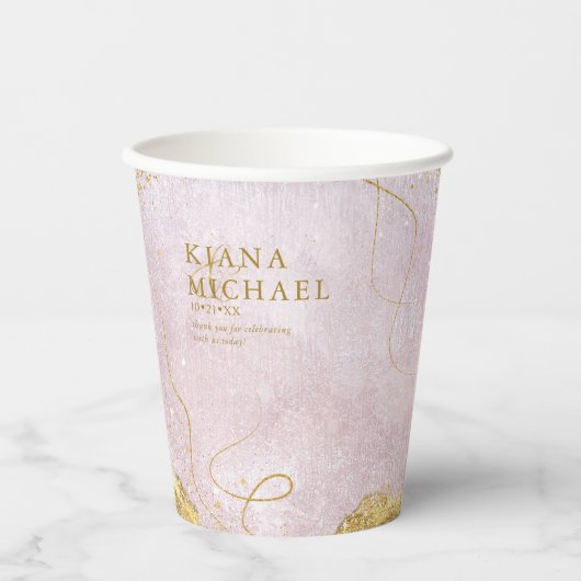 Fine Lines Gold Abstract Wedding V1 Mauve ID867 Papieren Bekers (Voorkant)