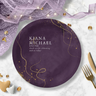 Fine Lines Gold Abstract Wedding V1 Plum ID867 Papieren Bordje