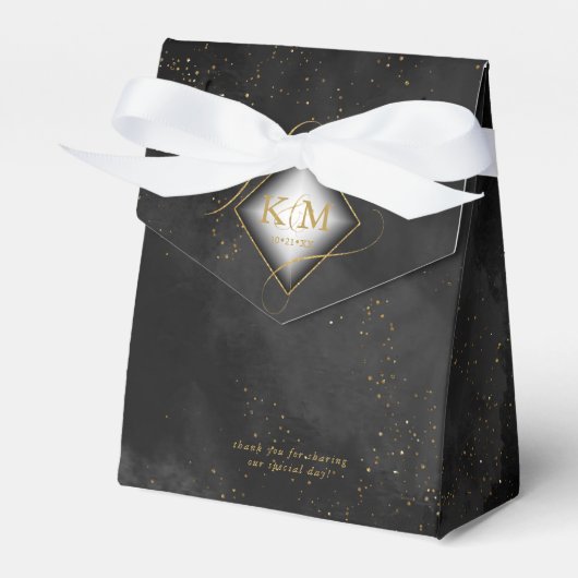 Fine Lines Gold Abstract Wedding V2 Black ID867 Bedankdoosjes (Voorkant Zijde)