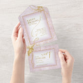 Fine Lines Gold Abstract Wedding V3 Mauve ID867 All In One Uitnodiging (Afscheurbaar)