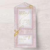 Fine Lines Gold Abstract Wedding V3 Mauve ID867 All In One Uitnodiging (Binnen)