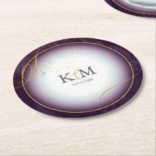 Fine Lines Gold Abstract Wedding V3 Plum ID867 Ronde Kartonnen Onderzetter