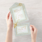 Fine Lines Gold Abstract Wedding V3 Sage ID867 All In One Uitnodiging (Afscheurbaar)
